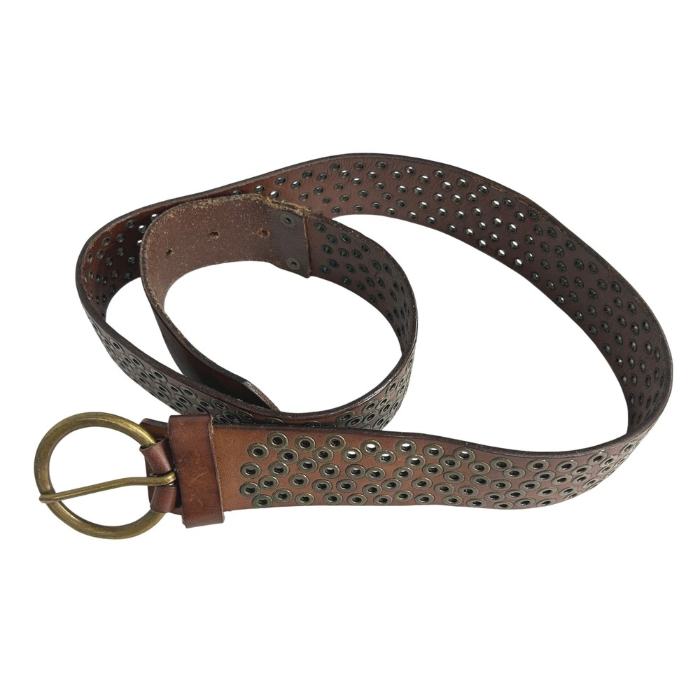 Abercrombie & Fitch Grommet Studded Leather Belt L Brown Boho Indie Sleaze Y2K